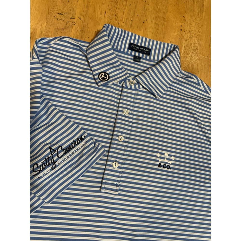 Scotty Cameron Circle T Peter Millar Crown & Co Golf Polo Blue Stripe L